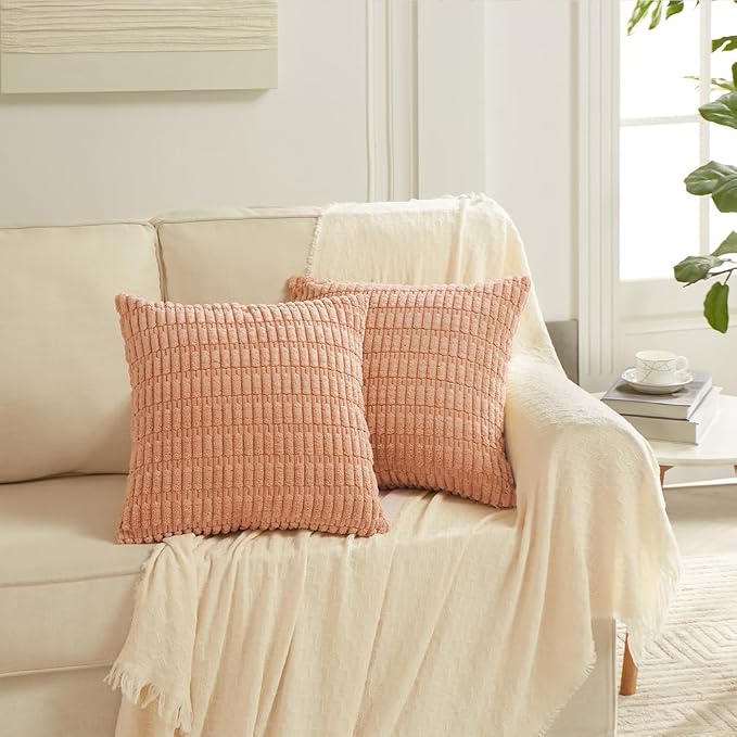 Fancy Homi 4 Packs Peach Decorative Throw Pillow Covers 20x20 Inch - Image 6