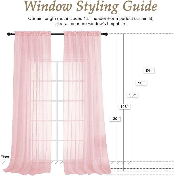 OVZME Blush Pink Sheer Curtains 84 Inches Long 2 Panels Set, Light Filtering - Image 2