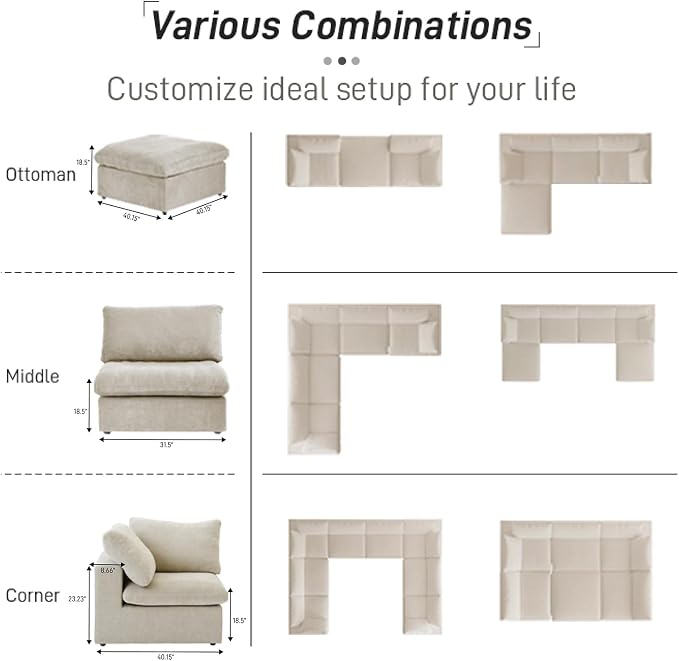 Cloud Modular Sectional Sofa Couch, 80.3" L Shaped Convertible Couches - Image 7