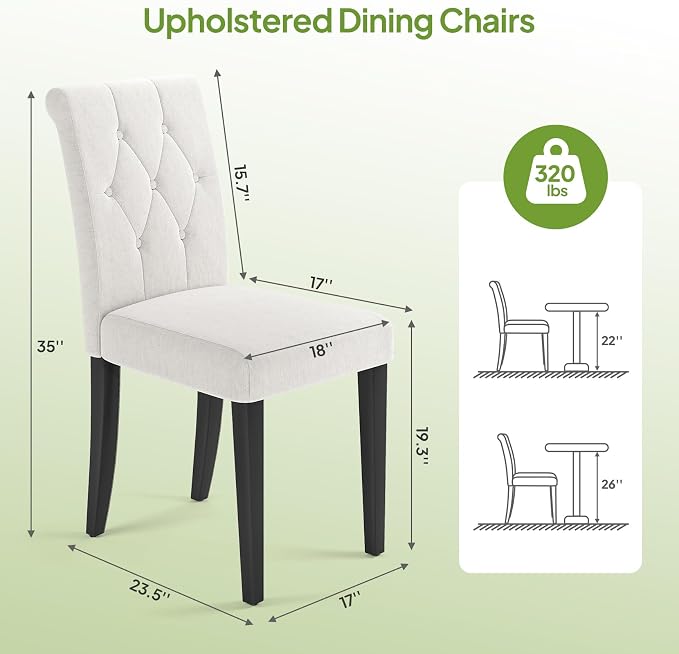 Welzona Upholstered Dining Chairs Set of 2, Modern Button Tufted Parsons Design - Image 2