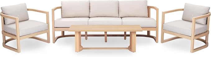 Merax 4 Piece Rattan Woven Paito Conversation Set, All-Weather Acacia Wood 3 - Image 4