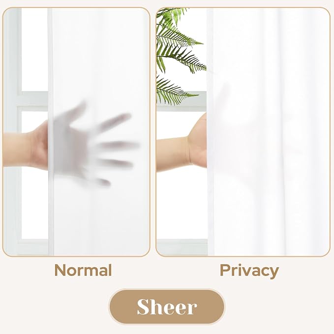HOMEIDEAS Non-See-Through White Privacy Sheer Kitchen Curtains 30 X 24 Inches - Image 2