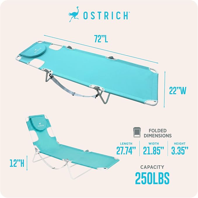 Ostrich the Original Chaise 72 x 22 Inch Lounge Portable Reclining Lounger - Image 3