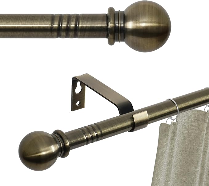 Antique Brass Curtain Rods for Windows 66 to 120, Adjustable Long Curtain Rod by GSBLUNIE