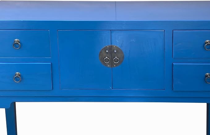 Oriental Bright Blue Long Moon Face 4 Drawers Slim Foyer Table Acs7761 - Image 6
