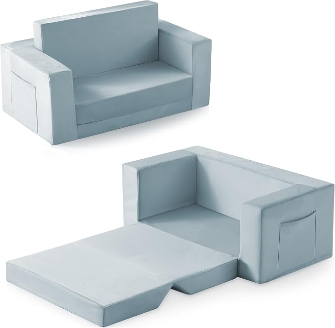 Kids Couch, 2-in-1 Toddler Chair Comfy 1-3 Years, Convertible Kids Chair by Enjoyabetterchildhood