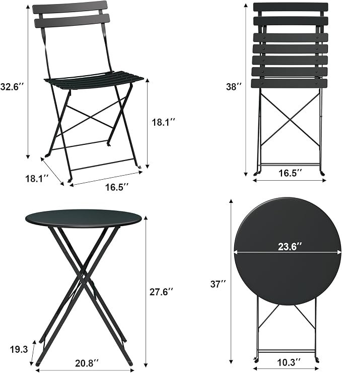 3-Piece Folding Bistro Set, Outdoor Patio Furniture Set - Image 4