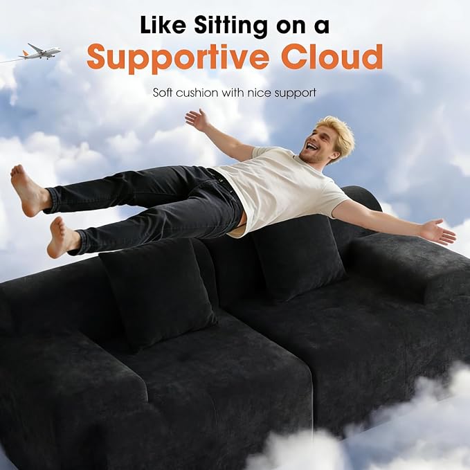 83.5" Boneless Loveseat with 2 Ottoman, Cloud Comfy Sofa Bed, Modular Sofa - Image 4