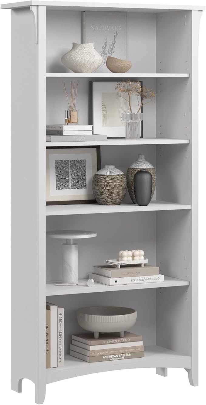 Bush Furniture Salinas 5 Shelf Bookcase in Pure White, Tall Bookshelf, Large by BushHome