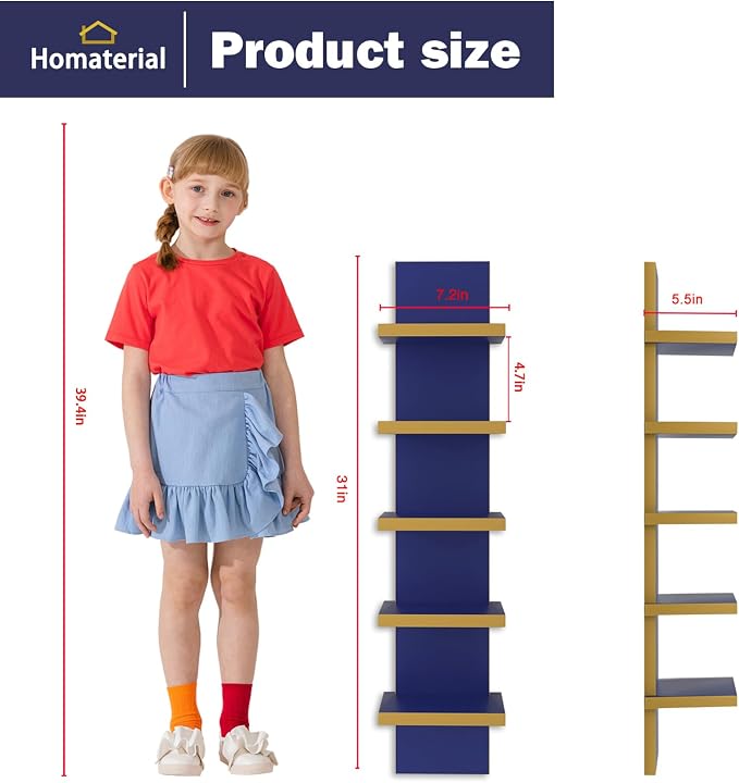 Homaterial 5 Tier Wall Shelf Unit, Decorative Wall Mount Vertical Shelving - Image 3