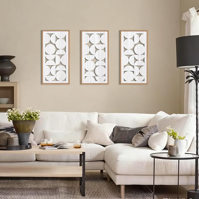 IARTTOP White Abstract Wood Wall Art Framed 8x16 Inch Set of 3 Modern - Image 3