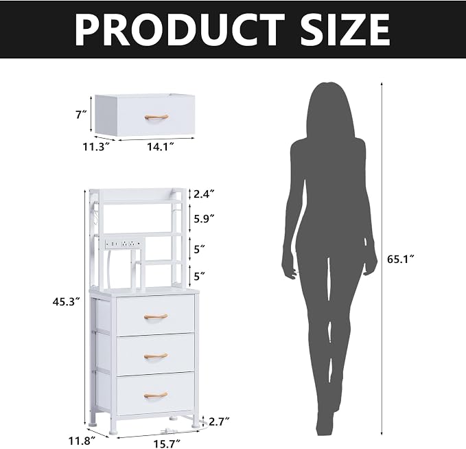 Furnulem Tall Nightstand with LED Lights and 3 Tier Shelves, Night Stand with 3 - Image 3