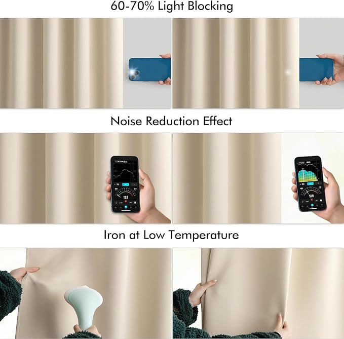 MIULEE Cream Beige Back Tab Light Blocking Curtains 104 Inch Length 2 Panels Set - Image 5