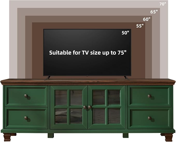 SAVOR LIFE Farmhouse TV Stand for Living Room, Rustic Green Entertainment Center - Image 5