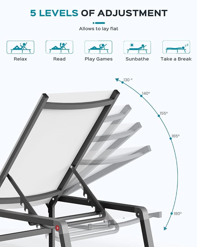 Ciokea Aluminum Foldable Lounge Chairs Set of 2 - Image 5