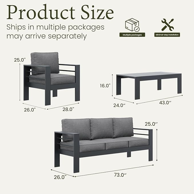 LayinSun Outdoor Aluminum Furniture Set, 4 Pieces Patio Sectional Conversation - Image 7