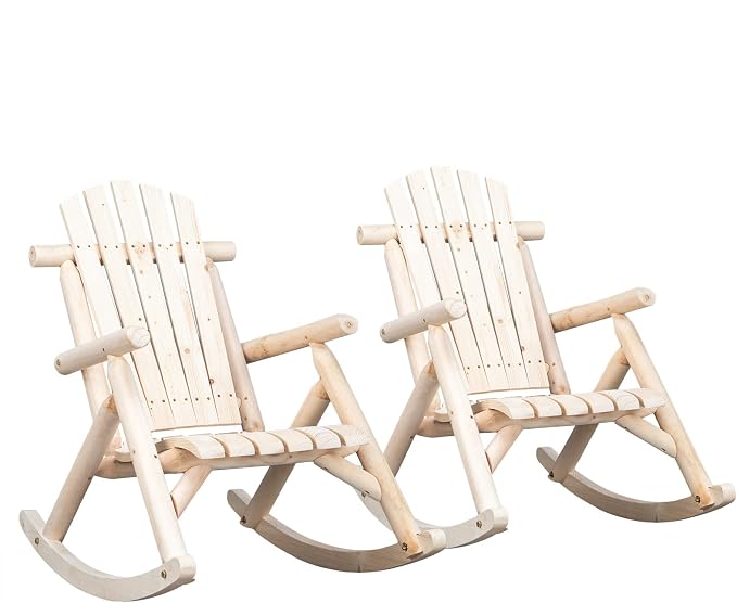 Outvita Wooden Rocking Chair Set of 2, Fir Log Adirondack Rocker, Outdoor Wood by Outvita