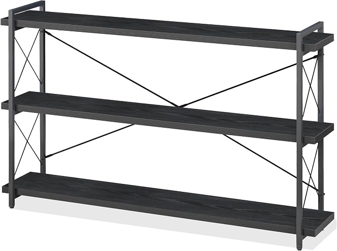 HCHQHS Bookshelf, 3-Tier Long Industrial Bookcase, Freestanding Horizontal by HCHQHS