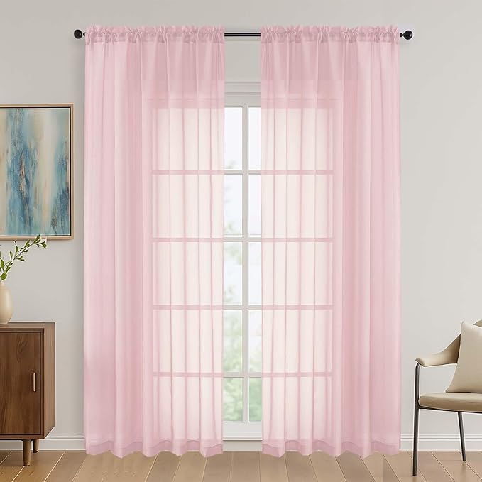OVZME Blush Pink Sheer Curtains 84 Inches Long 2 Panels Set, Light Filtering by OVZME