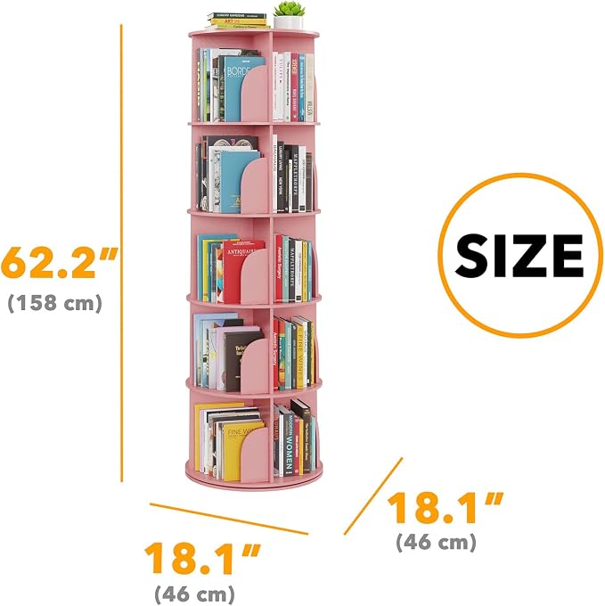 SpaceAid 5 Tier Rotating Bookshelf Tower, Spinning Bookcase Lazy Susan - Image 2