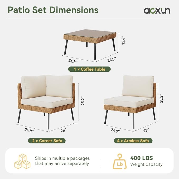 Aoxun Patio Furniture Set, 7 Piece Outdoor Sectional Sofas - Image 7