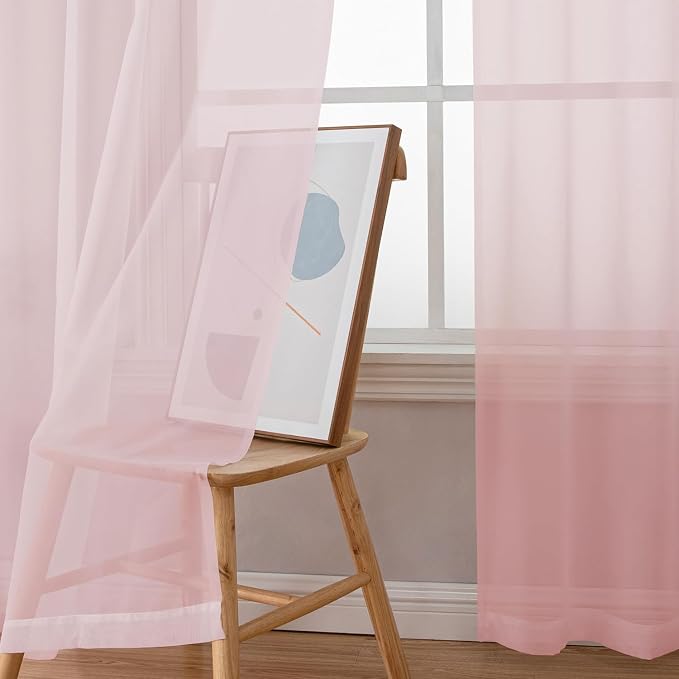 Aiyufeng Blush Pink Sheer Curtains 84 Inches Long 2 Panels Set, Light Filtering - Image 8