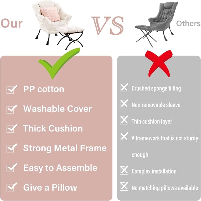 Lazy Chair with Ottoman, Large Accent Chair with Ottoman and a Throw Pillow - Image 6