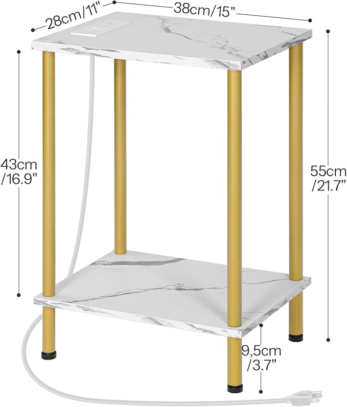 HOOBRO Side Table with Charging Station, End Table with USB Port and Outlet - Image 3