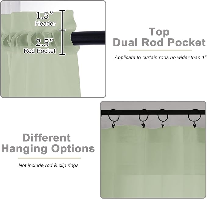 Light Green Sheer Curtains 84 Inches Long 2 Panels Set - Image 4
