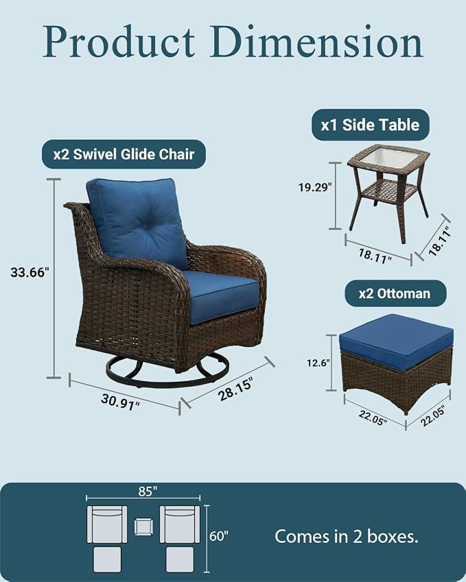 Patio Furniture Set, High Back Swivel Rocker Chairs, Weather Resistant Olefin - Image 6