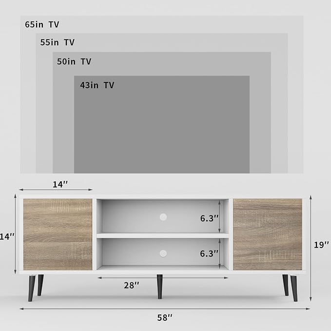 JUMMICO TV Stand for 65 Inch TV, Mid Century Modern TV Stand, Entertainment - Image 4