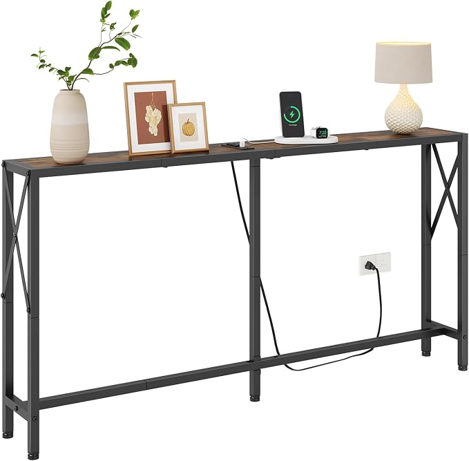 Gewudraw Console Table with Oulets and USB Ports, 55.1" Sofa Table Behind Couch - Image 9