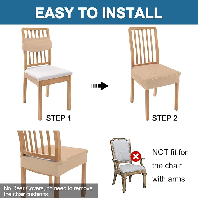 Smiry Waterproof Seat Covers for Dining Room Chairs Set of 2, Stretch Jacquard - Image 5