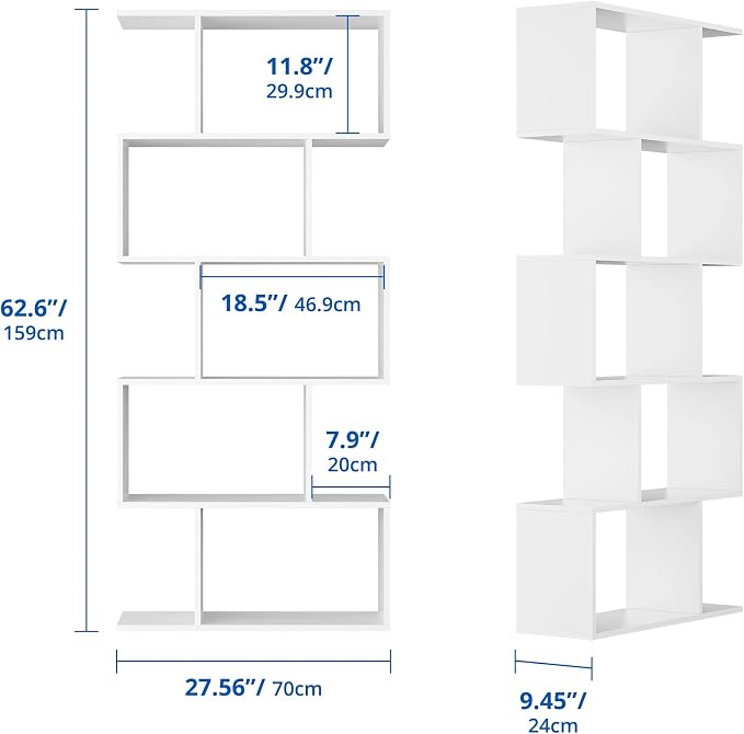 Cozy Castle Set of 2 Geometric Bookcase, S-Shaped Modern Bookshelf, Room - Image 2