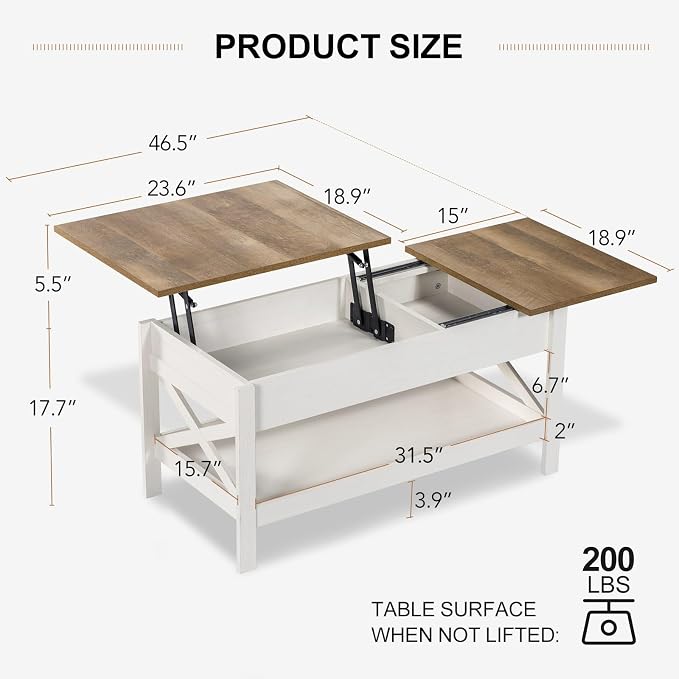 Lift Top Coffee Table with Storage, Small Coffee Table with Hidden Compartment - Image 3