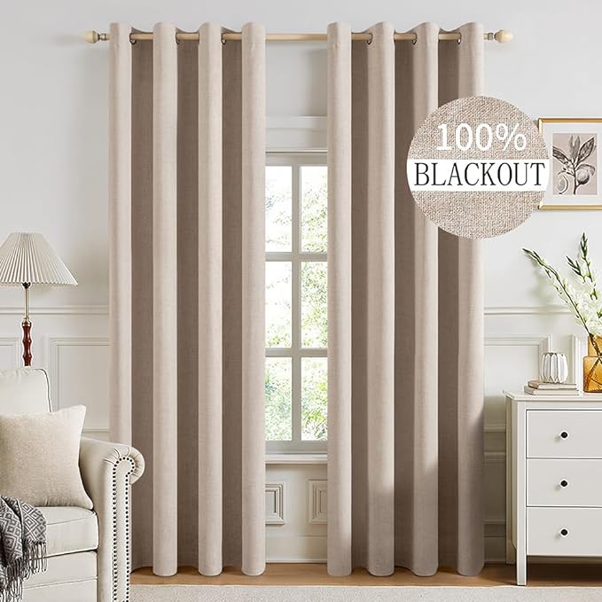 MIULEE 100% Blackout Linen Textured Curtains by MIULEE