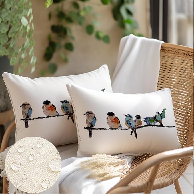 RABUSOFA Outdoor Pillow Covers Waterproof 12x20, Outdoor Bird Lumbar Throw - Image 4