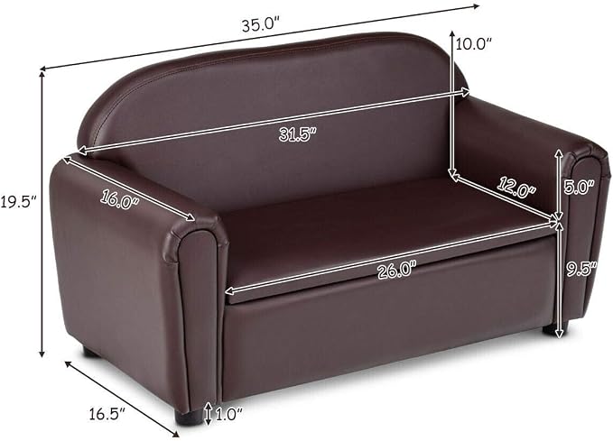 Costzon Kids Couch, 2 in 1 Double Seat Children's Sofa w/Under Seat Storage - Image 3