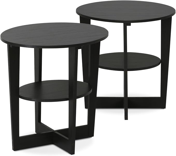 Furinno JAYA Side Table Set of 2, 2-Tier Round Modern End Table - Image 6