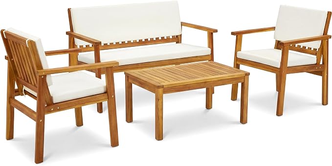 Devoko Patio Furniture 4 Piece Acacia Wood Outdoor Conversation Sofa Set - Image 7