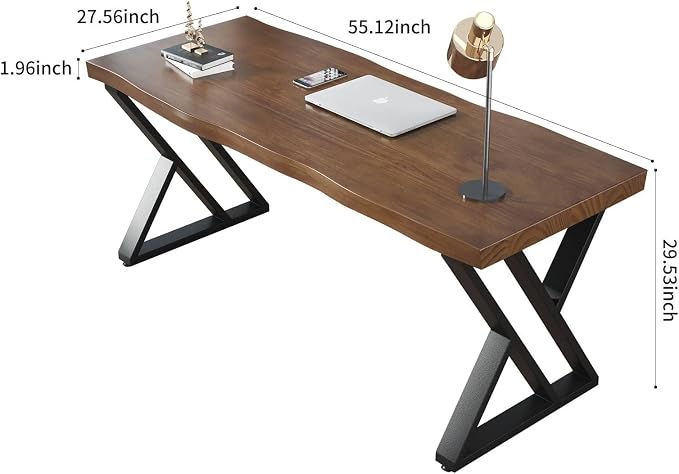 55inch Solid Wood Desk Wide Home Office Desk, Metal Modern Industrial Writing - Image 2