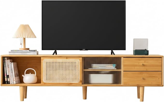 Tiita Rattan TV Stand for 55 60 Inch TV, Bamboo TV Cabinet - Image 10