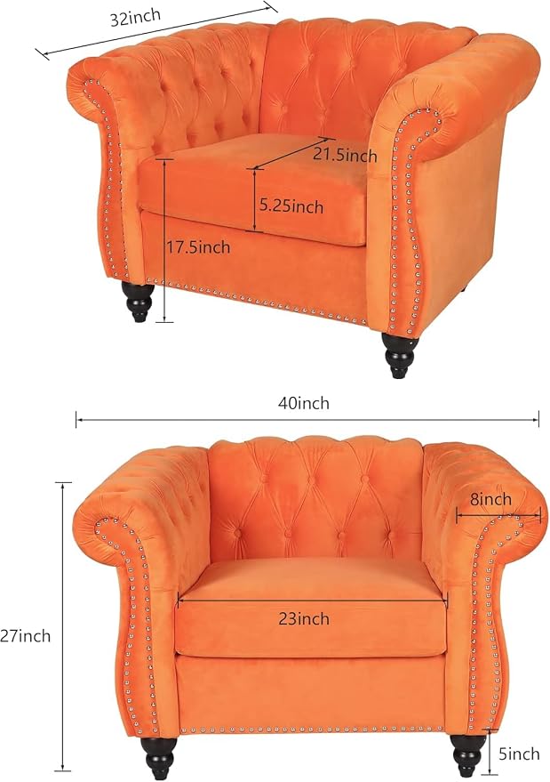 Living Room Chair, Modern Velvet Chesterfield Sofa Chair, Mid Century Single - Image 2