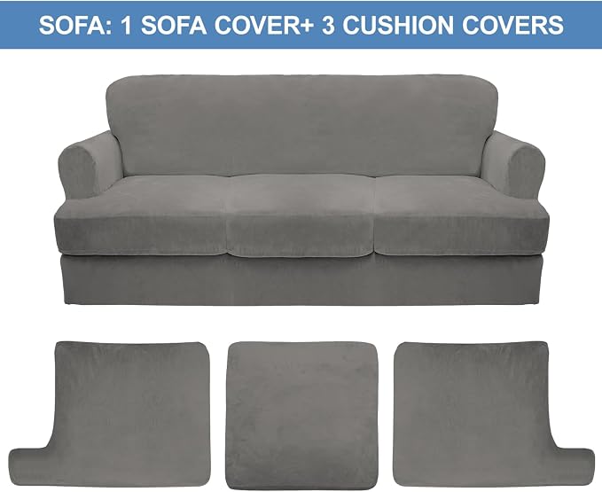 CUCRAF T Cushion Sofa Cover 4 Piece Slipcovers, Soft Thick Velvet Couch Cover - Image 5