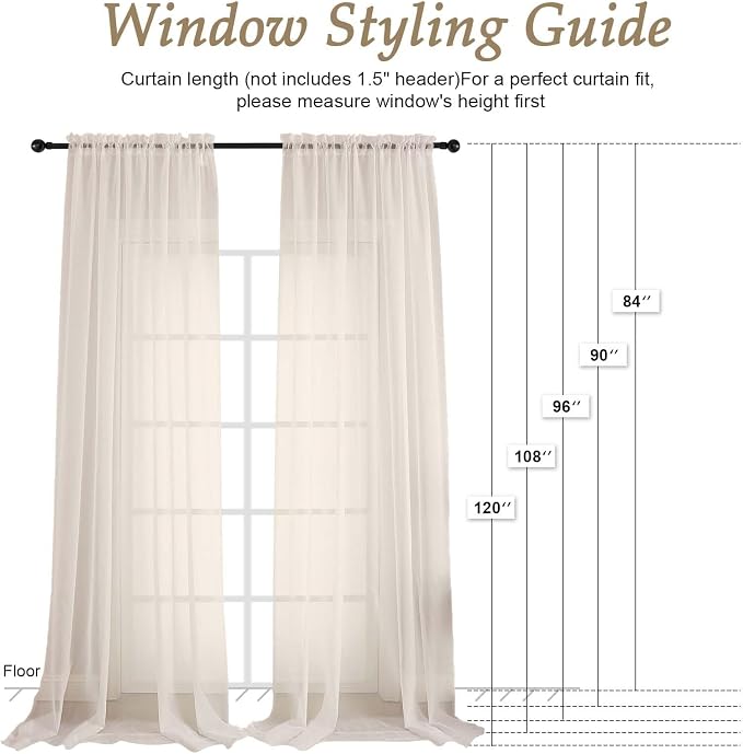 OVZME Cream Sheer Curtains 84 Inches Long 2 Panels Set, Light Filtering Sheer - Image 7
