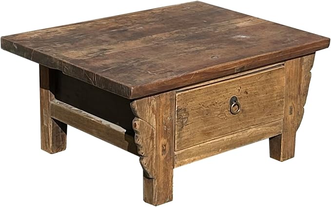Chinese Vintage Rustic Wood Brown Drawer Low Kang Table Display Stand AJK242 - Image 3