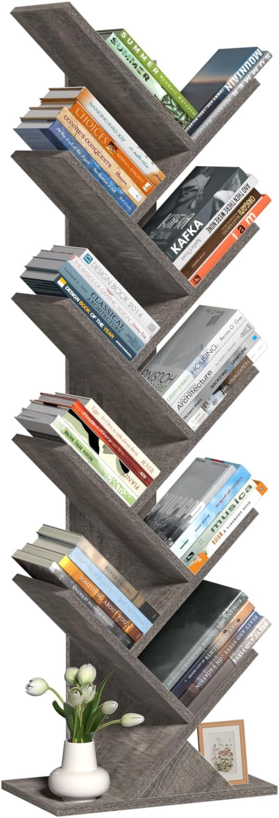 SHEEPAM 10 Tier Tree Book Shelf, Floor Standing Wood Bookshelf by SHEEPAM
