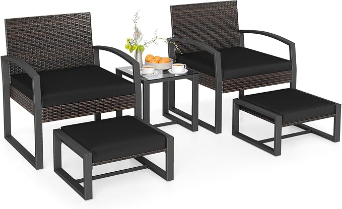 Tangkula 5 Pieces Wicker Patio Conversation Set, Outdoor PE Rattan Chair by TANGKULA