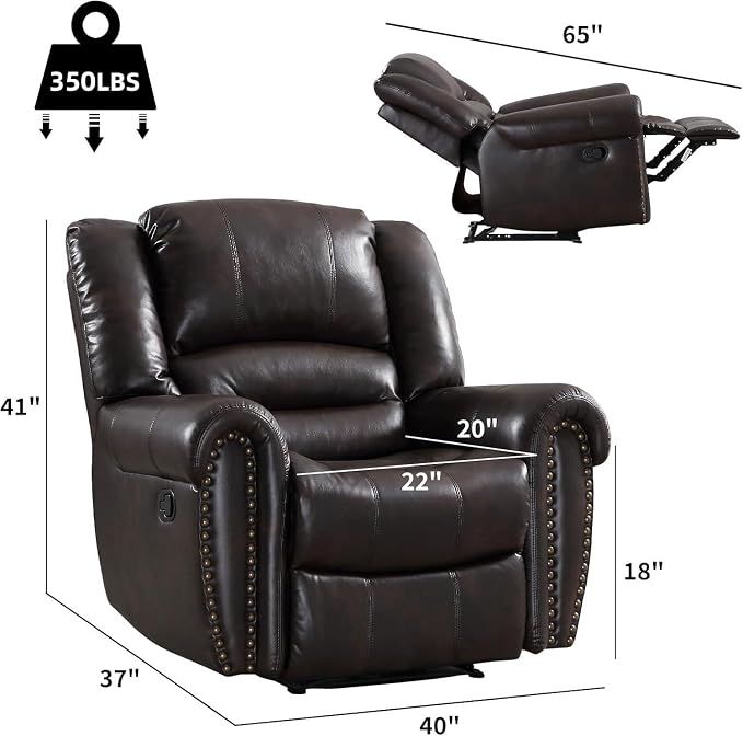 CANMOV Leather Recliner Chair, Classic and Traditional Manual Recliner Chair - Image 2