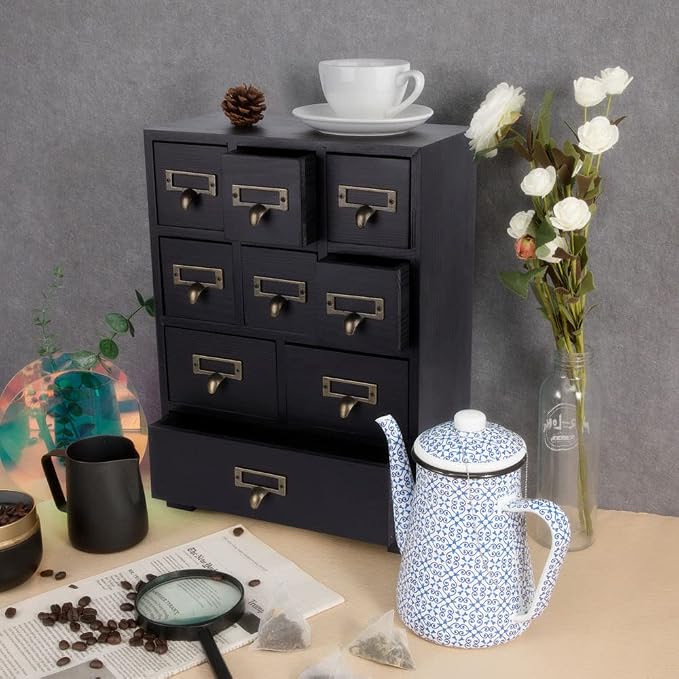 Apothecary Cabinet with 9 Drawers & Labels Rustic Library Card Catalog Cabinet - Image 5